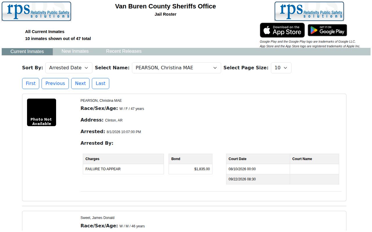 Van Buren County current custody roster contrasted with release records