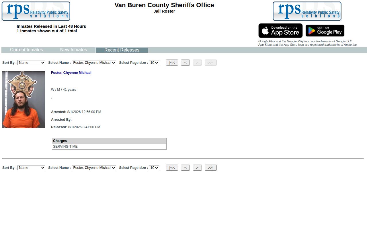 Van Buren County released inmates 48-hour roster
