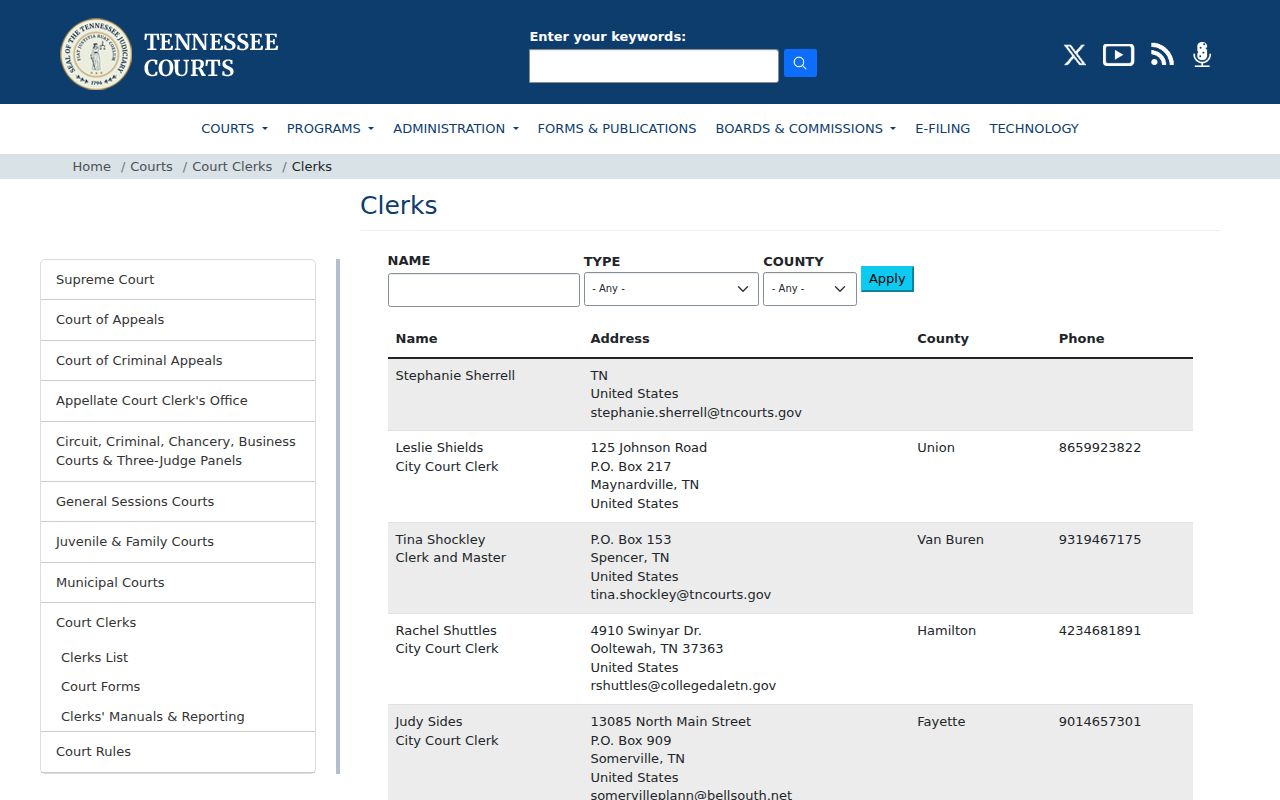 Van Buren County court contact for released inmate records