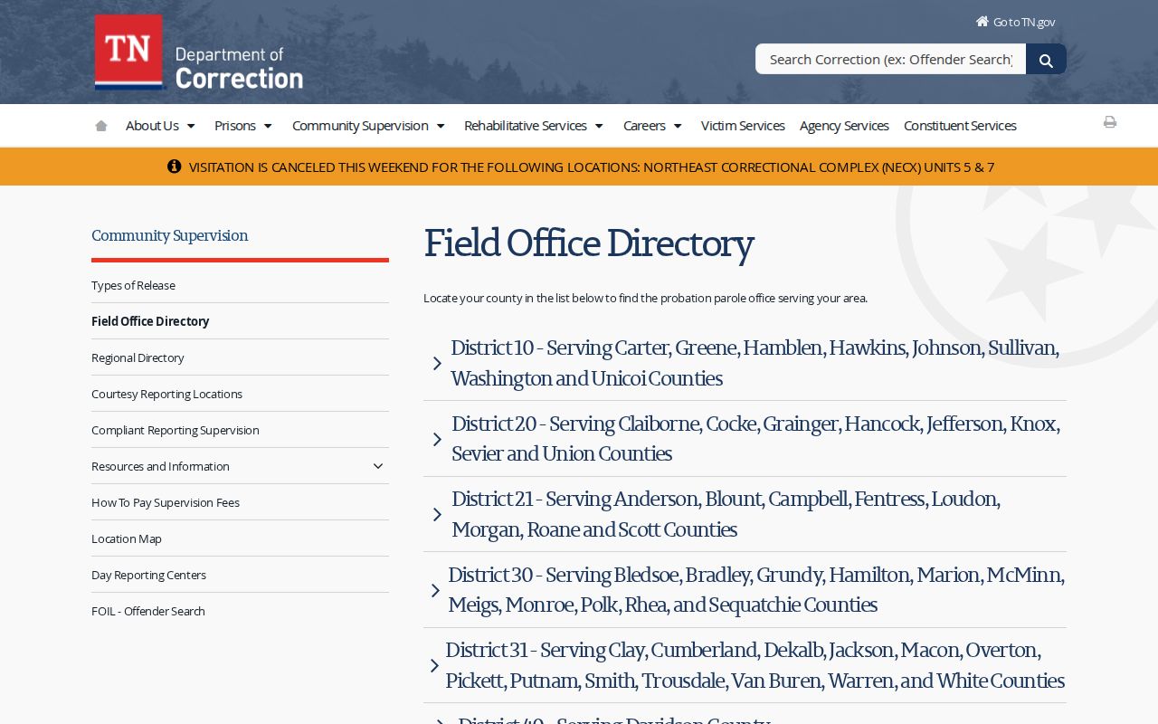 Van Buren County parole and probation field office directory