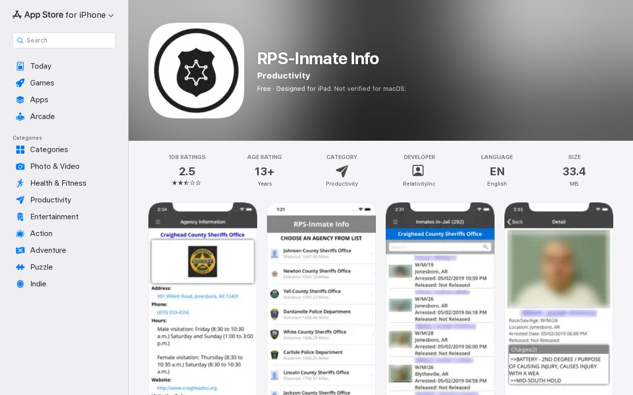 RPS Inmate Info mobile access for Van Buren County release records